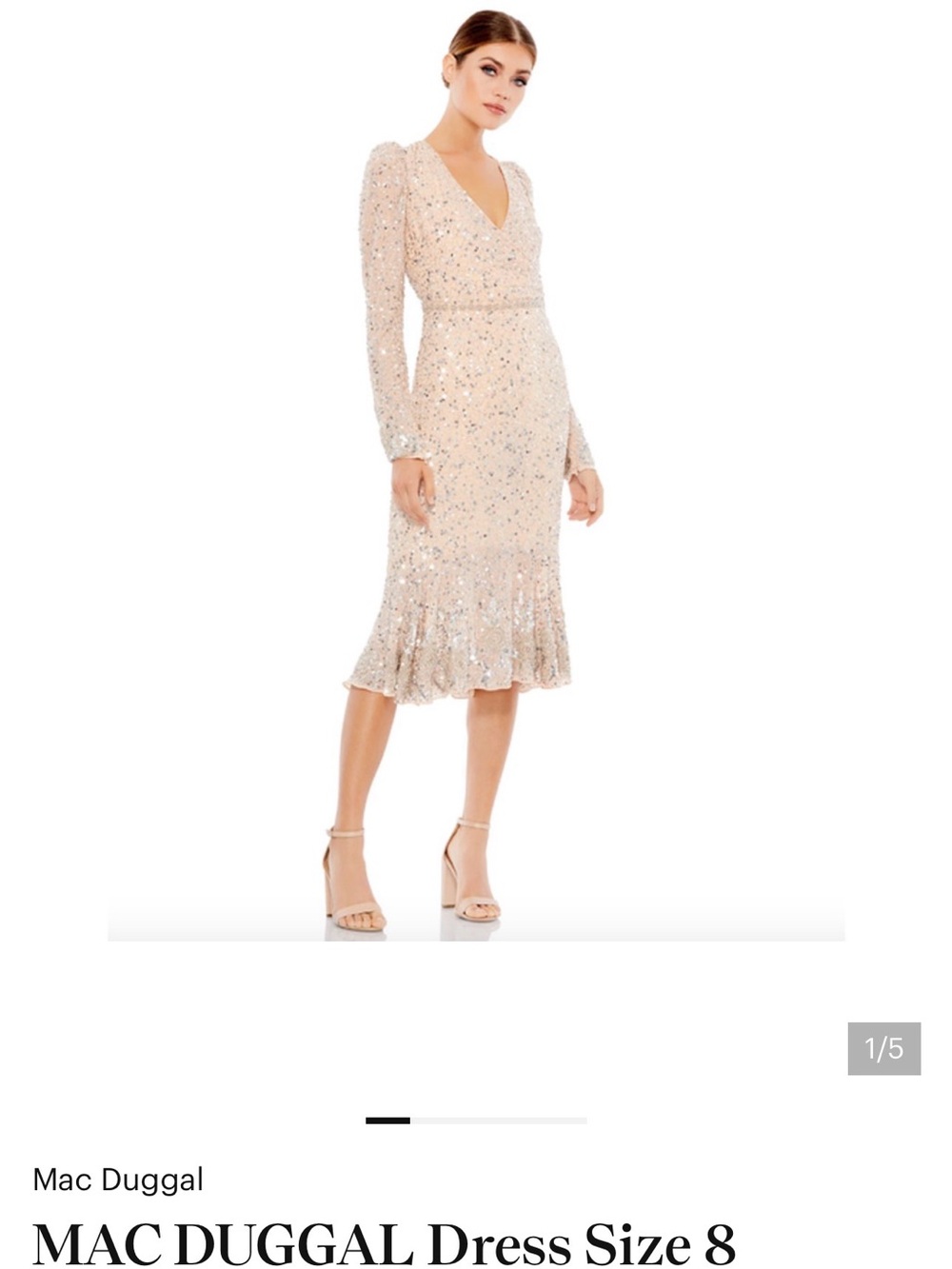 MAC DUGGAL Dress Size 8 Evening Gown Sequin Cream Midi Ruffle worn once